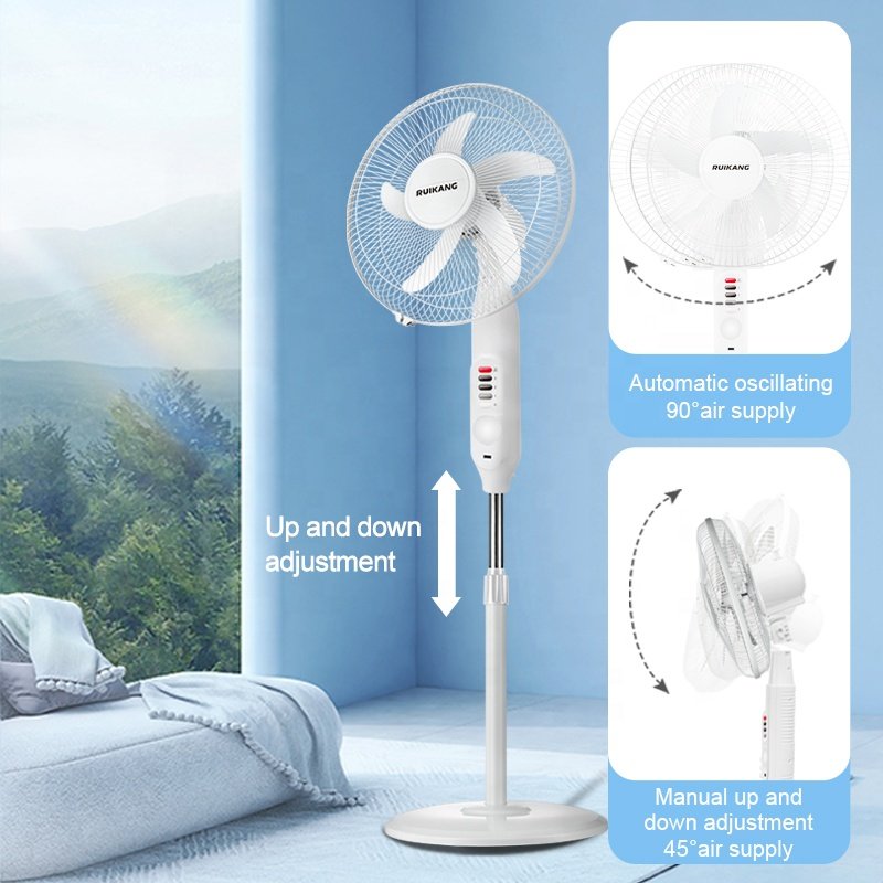 16 Inch AC/DC Operation Metal Grill 5 Blades With Output USB and LED Light Home Electrical Fans Wireless Rechargeable Solar Fan