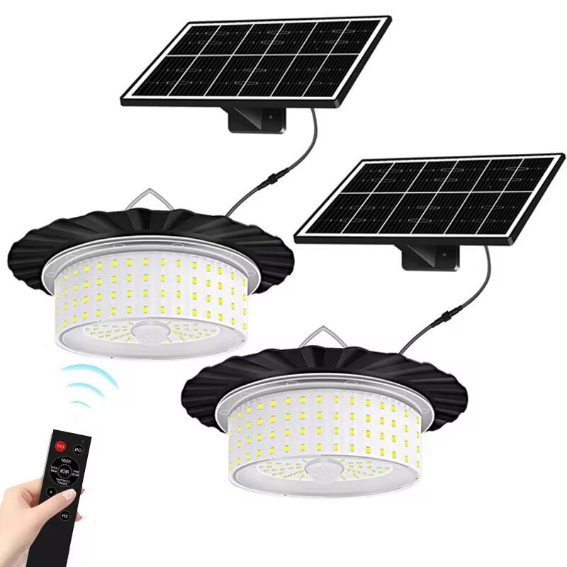 Rmt Ctrl Motion Sensor Solar Dimmable Dust Proof Led Ceiling Pendant Light With Timer For High Bay Garage Garden Villa Street