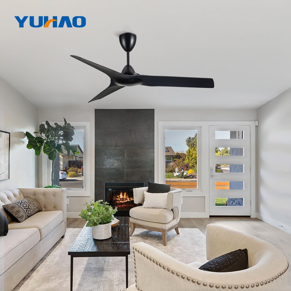 Outdoor smart wifi tuya intelligent remote control industrial 6 speed 3 blades black balcony pendant ceiling fan without light