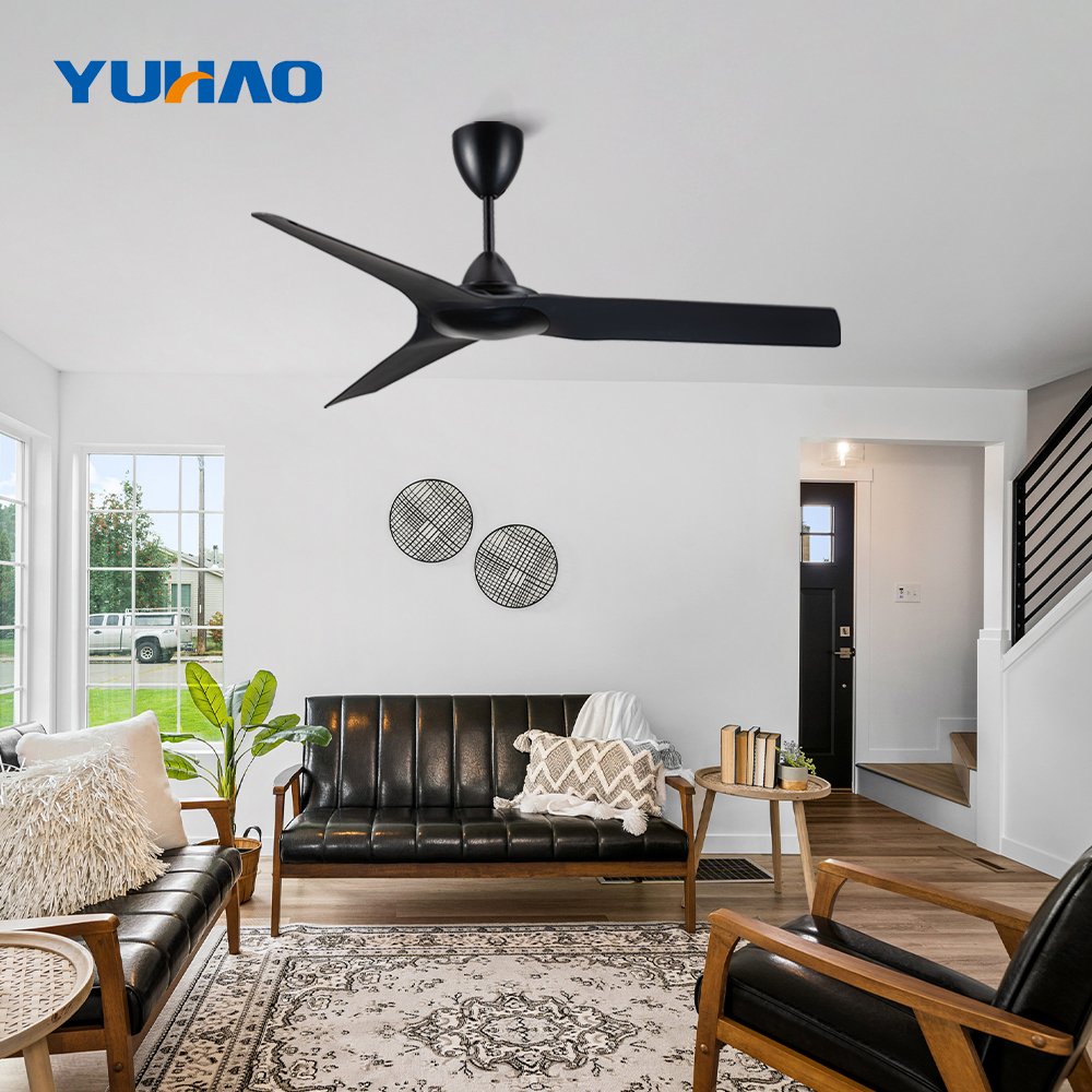 Outdoor smart wifi tuya intelligent remote control industrial 6 speed 3 blades black balcony pendant ceiling fan without light