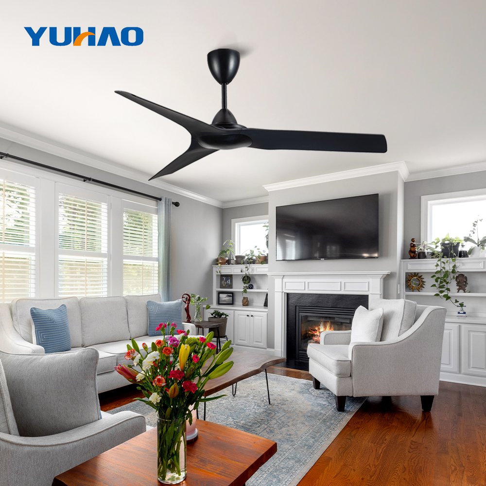 Outdoor smart wifi tuya intelligent remote control industrial 6 speed 3 blades black balcony pendant ceiling fan without light