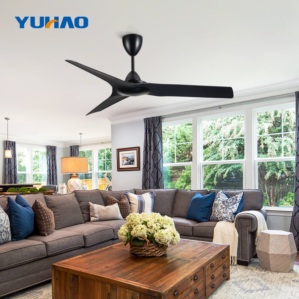 Outdoor smart wifi tuya intelligent remote control industrial 6 speed 3 blades black balcony pendant ceiling fan without light