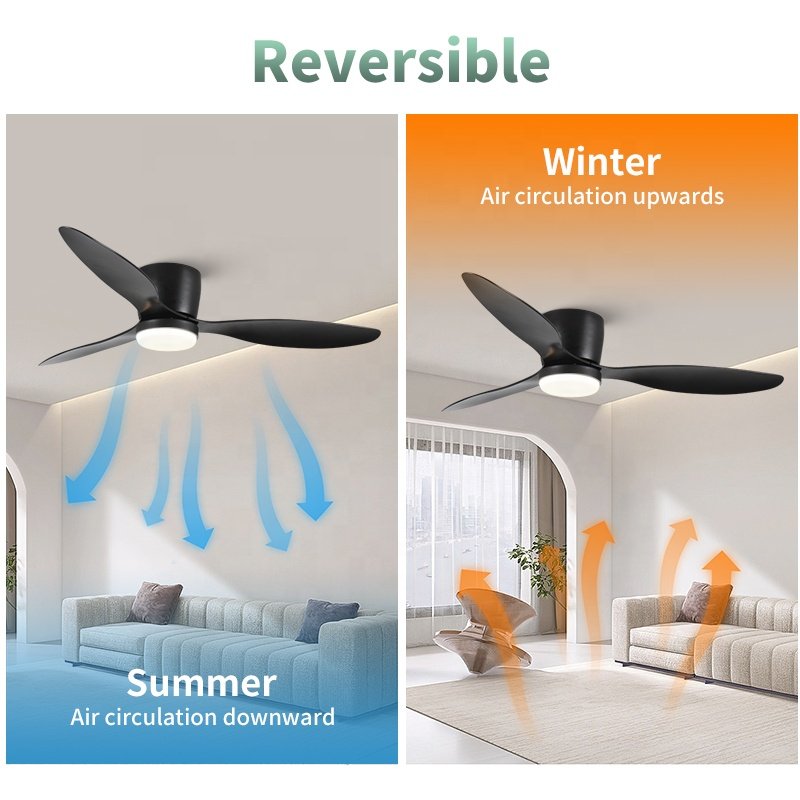 3 ABS Blades Light Weight Smart Control 6 Wind Speed Noiseless Reversible Motor Low Profile Modern Ceiling Fan