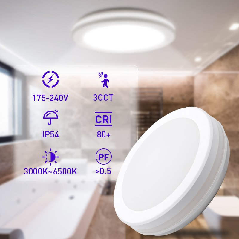 40W Round Microwave Sensor Ceiling Light IP65 220-240V 3000K-6500K Dimmable Indoor/Outdoor Ceiling Light