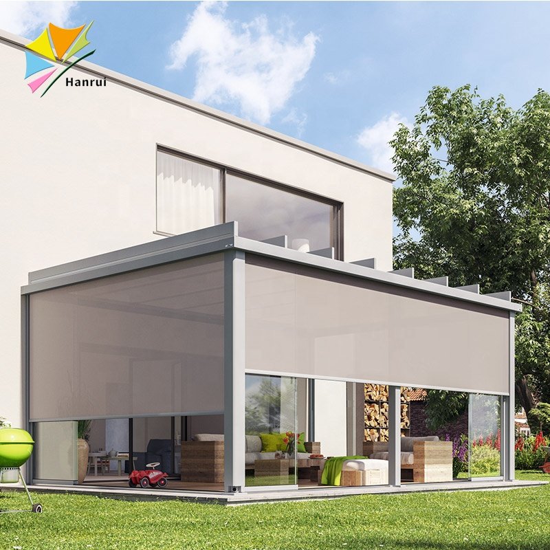 Electric Smart Curtain Windproof Zipper Track Pergola Roller Blind Waterproof Shading