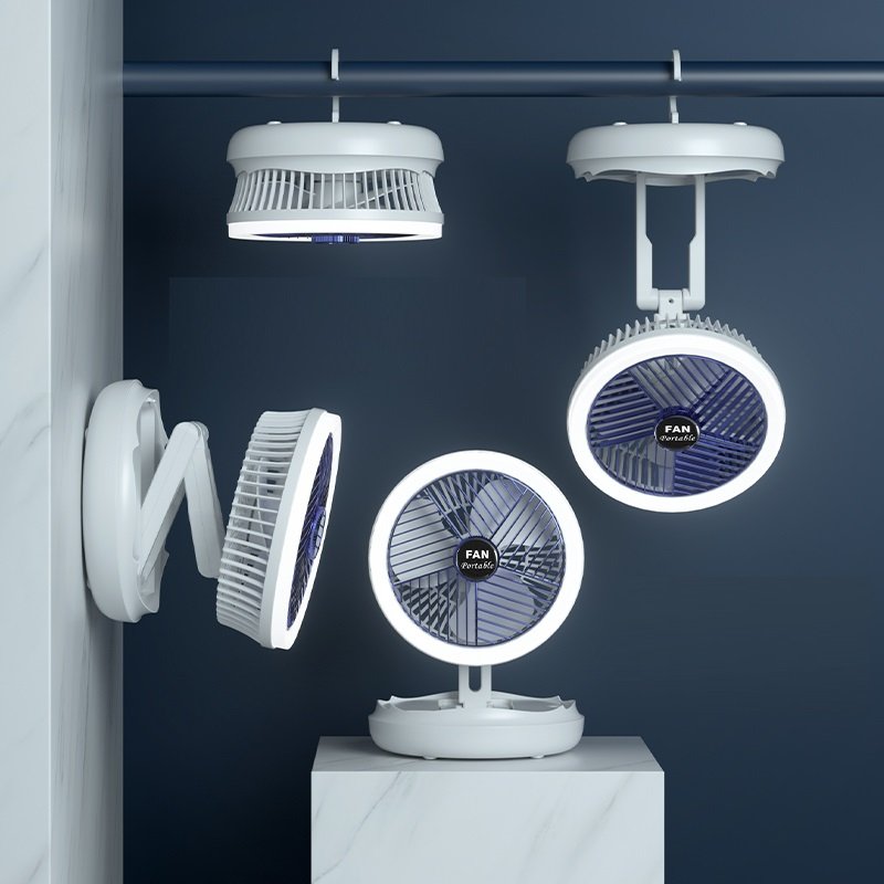 2023 Multi-Function Desktop Folding Fan Night Light Bedroom Small Fan Wall-Mounted Charging Rotating Ceiling Fan