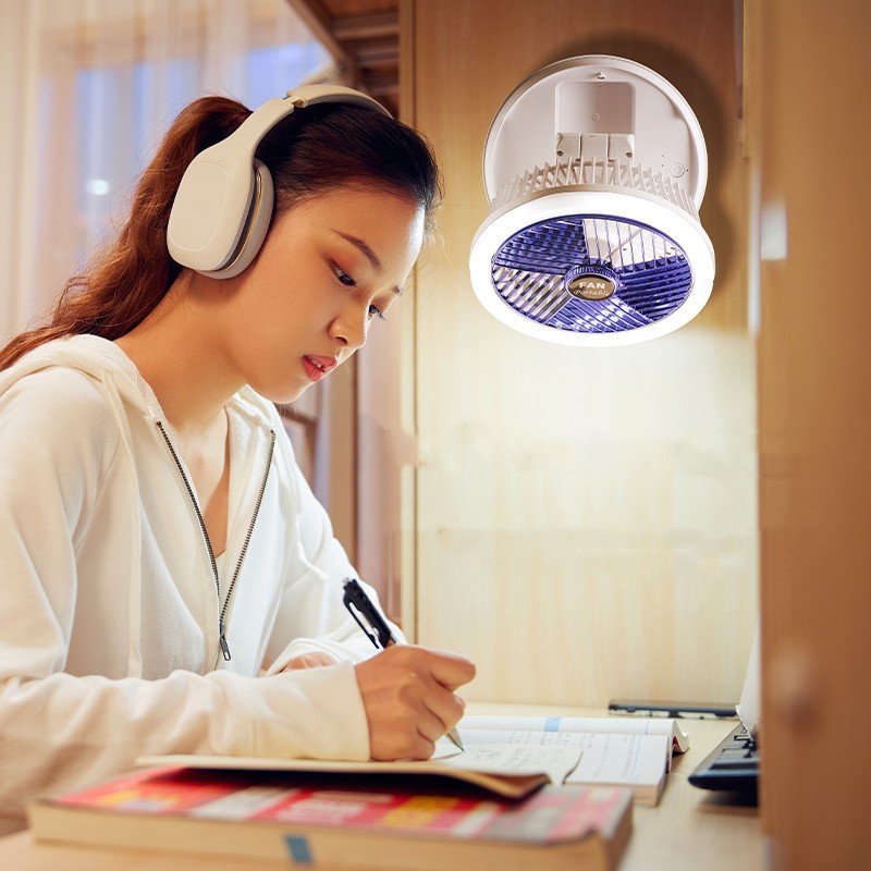 2023 Multi-Function Desktop Folding Fan Night Light Bedroom Small Fan Wall-Mounted Charging Rotating Ceiling Fan