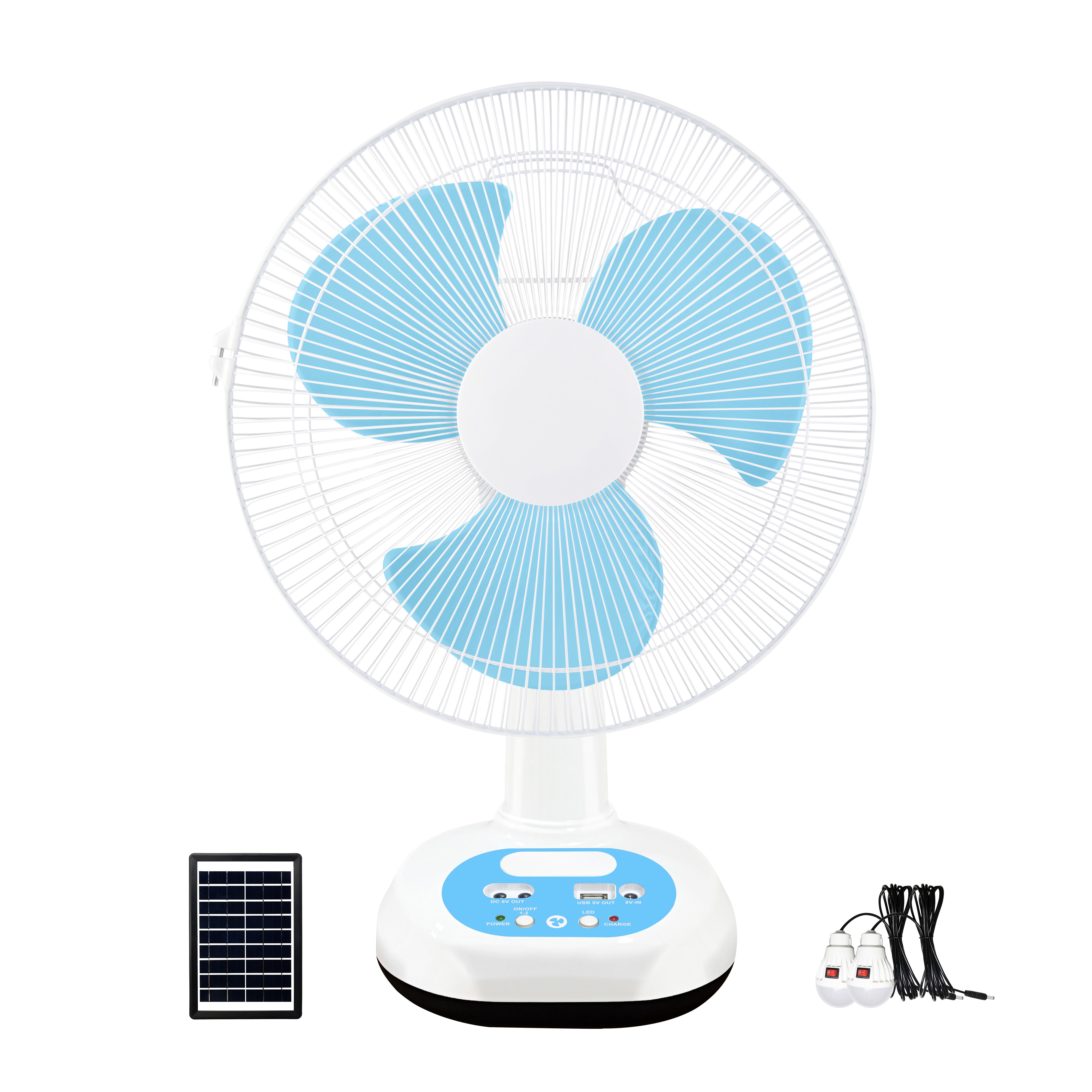 Custom Solar Table Fan with Solar Panel Night Light Rechargeable Portable Small Fan Floor Standing Outdoor Fans