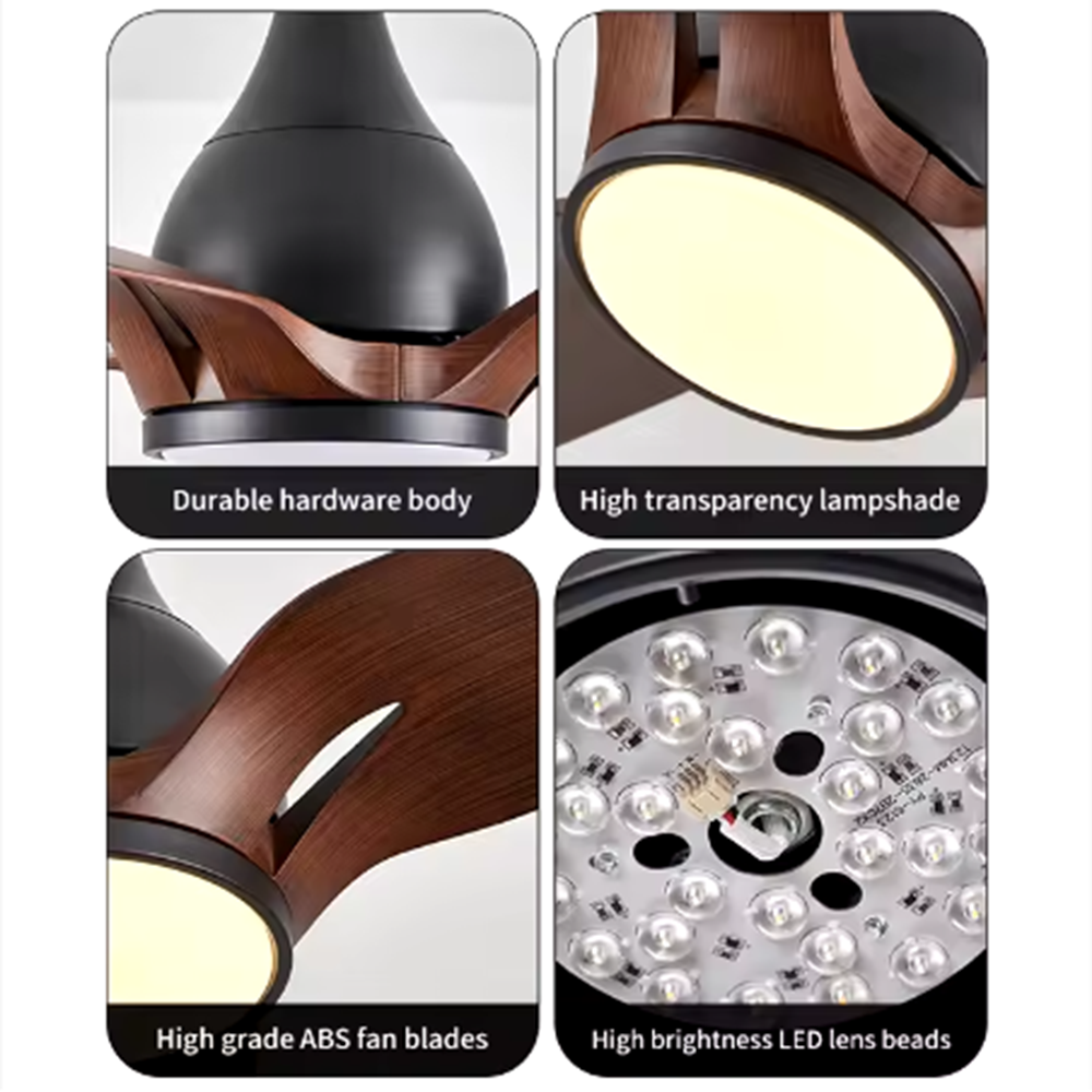 MZD Hot sale low noise fan light bedroom modern remote control fan light ceiling with led light