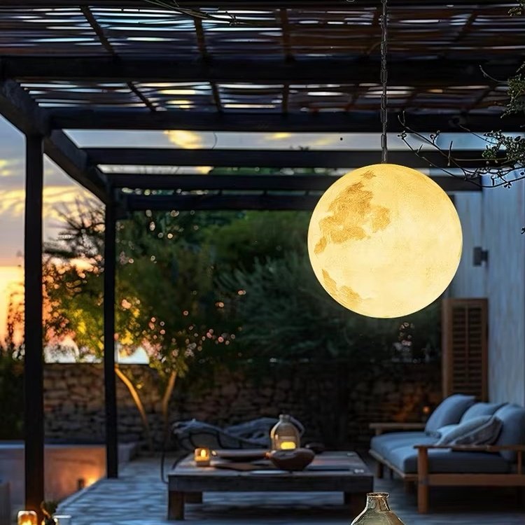 Moon shaped outdoor pendant light with adjustable chain hanging porch light outdoor pendant light