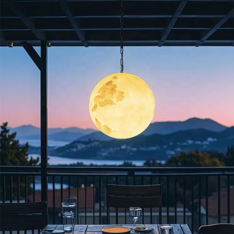 Moon shaped outdoor pendant light with adjustable chain hanging porch light outdoor pendant light