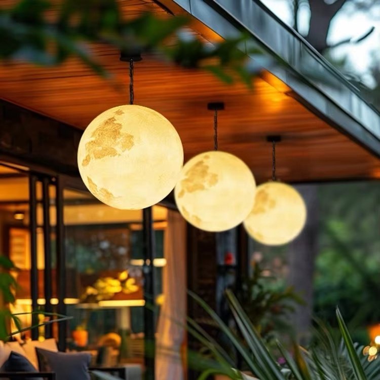 Moon shaped outdoor pendant light with adjustable chain hanging porch light outdoor pendant light