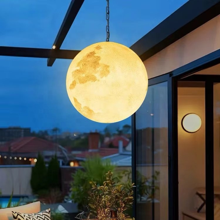 Moon shaped outdoor pendant light with adjustable chain hanging porch light outdoor pendant light
