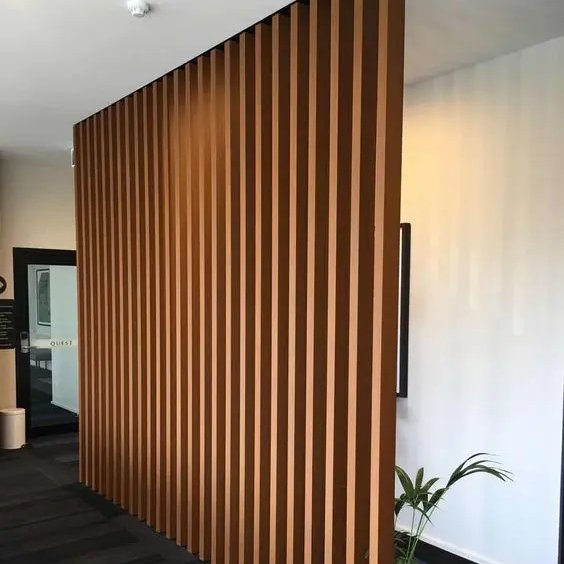 Foju Modern Interior Decoration Hollow Wooden Grain PVC WPC Privacy Screen Partition Curtain Wall WPC Square Timber Tube