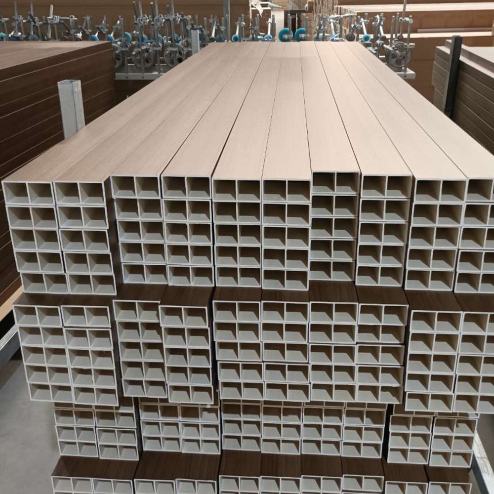 Foju Modern Interior Decoration Hollow Wooden Grain PVC WPC Privacy Screen Partition Curtain Wall WPC Square Timber Tube