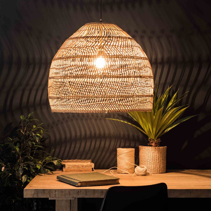 Natural Bamboo Wicker Lampshade Lamp Covers Shades Frames Decoration Living Room Lights Indoor Wooden Chandelier Pendant Lights