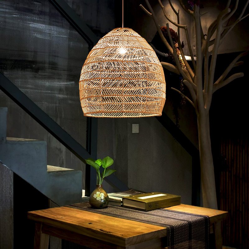 Natural Bamboo Wicker Lampshade Lamp Covers Shades Frames Decoration Living Room Lights Indoor Wooden Chandelier Pendant Lights