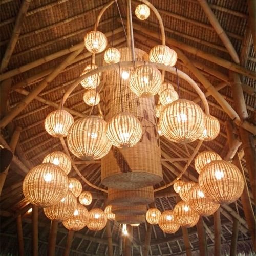 decoration room hotel China living bamboo handmade rattan garden outdoor Ceiling restaurant lamp