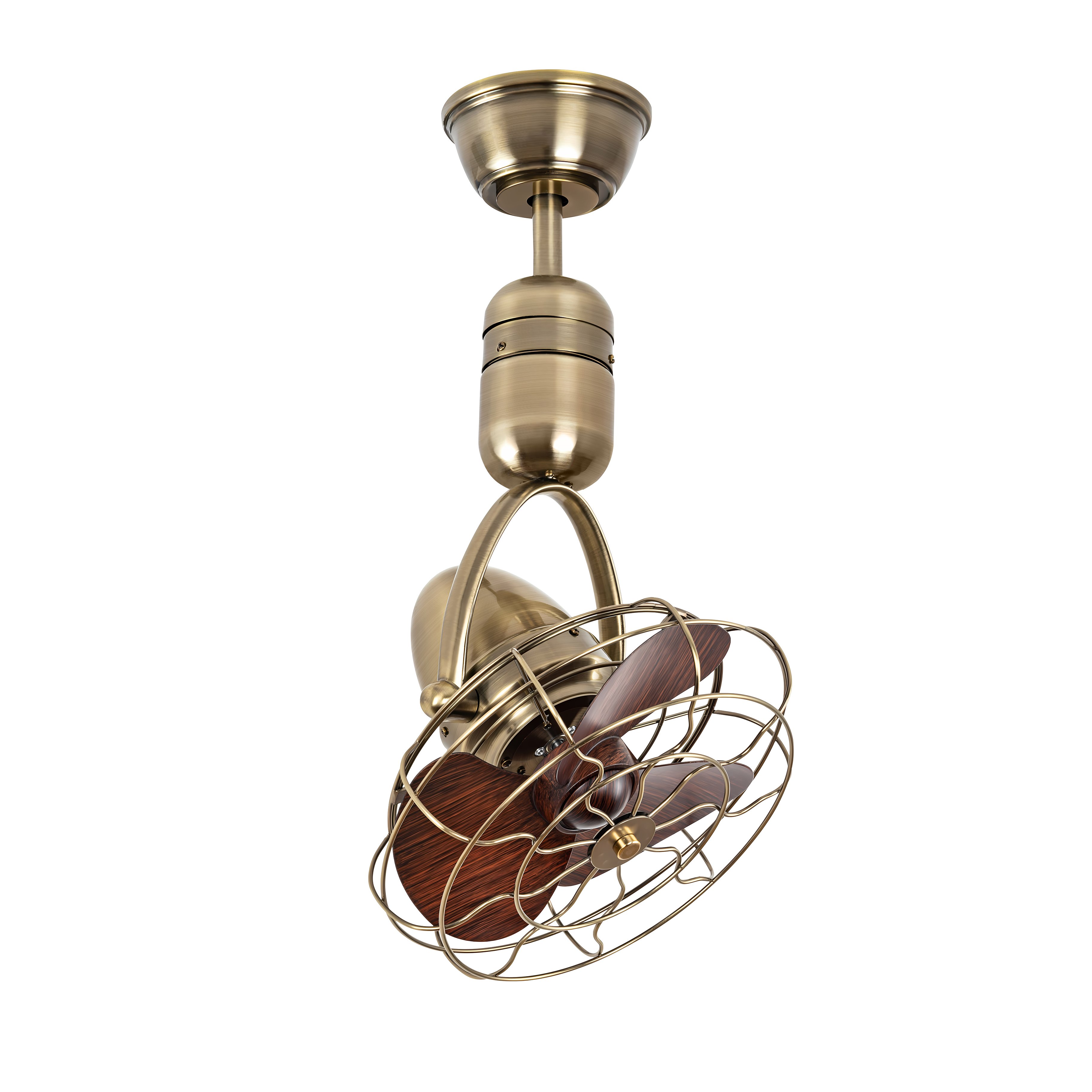 ECO 12 inch small Moving head antique brass ceiling fan strong wind for study kitchen bar use with remote control fan