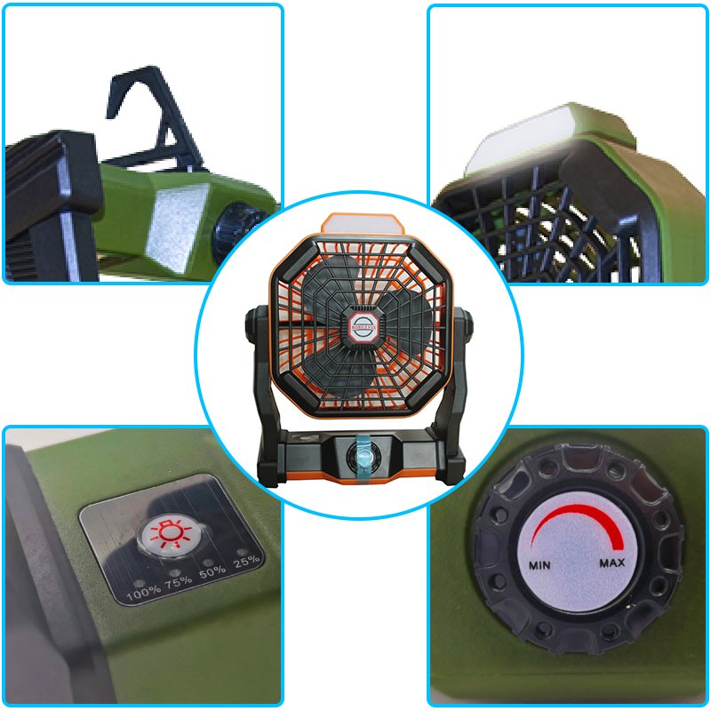 Multifunctional Portable Outdoor Camping USB Rechargeable Camping Fan With Light for Camping Fishing Power Outage