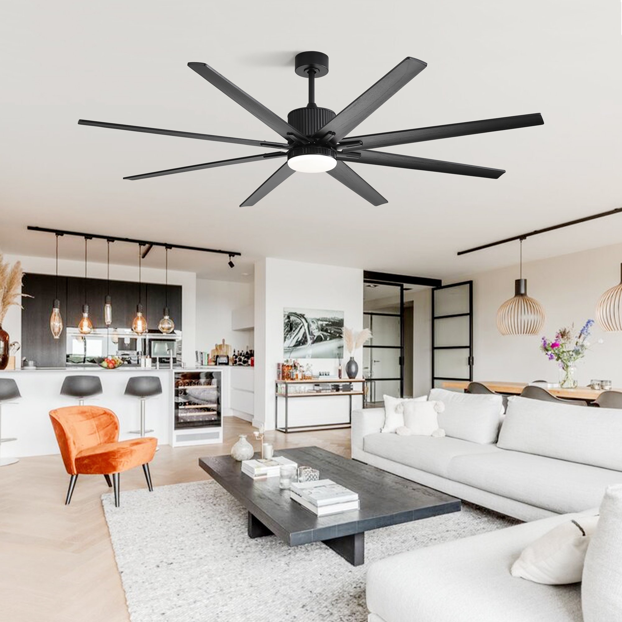 Factory Custom Indoor Noiseless Dc Motor 76 Inch Modern Large Industrial Big Ceiling Fan With Led Lights
