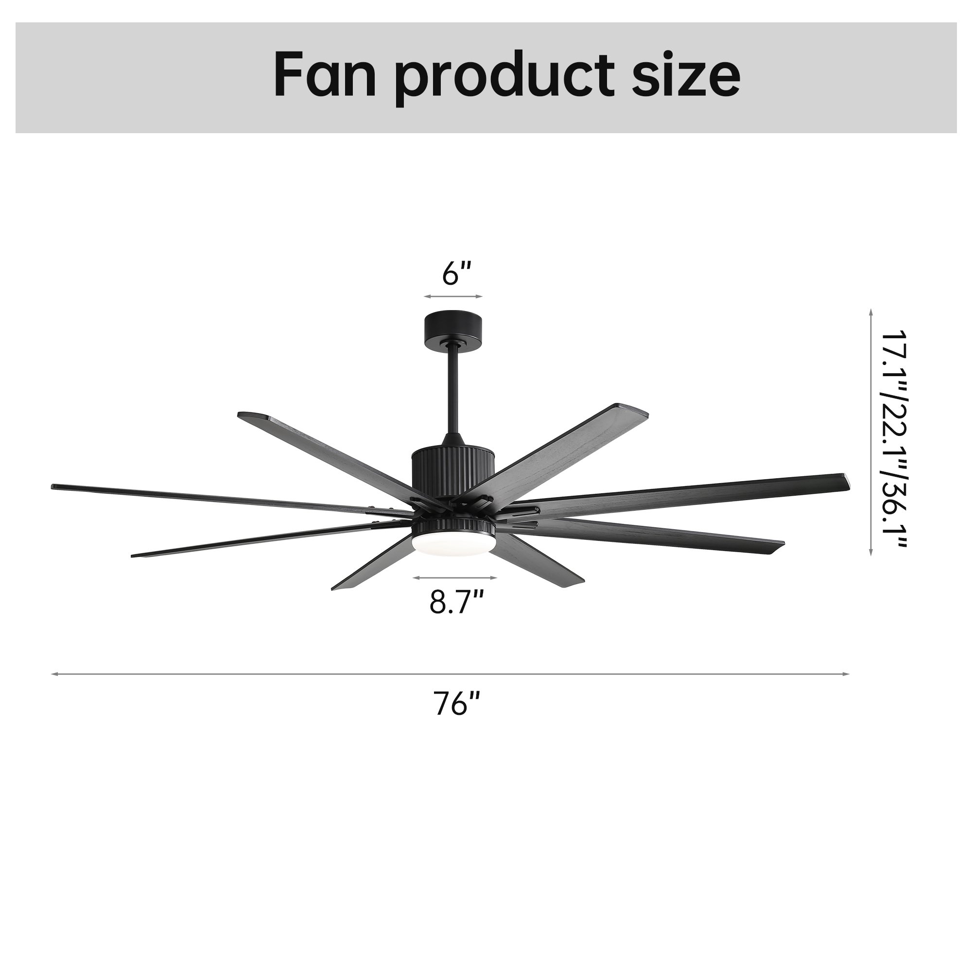 Factory Custom Indoor Noiseless Dc Motor 76 Inch Modern Large Industrial Big Ceiling Fan With Led Lights