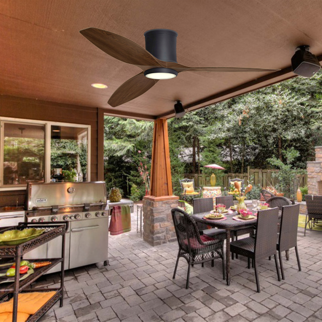 60 Inch Ceiling Fan with Lights Remote Control, Noiseless |Dimmable |6-Speed Outdoor Ceiling Fan with Light, Walnut 3 Blade Wood