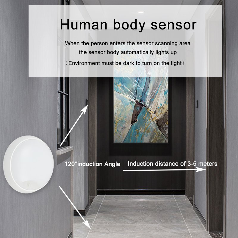 AC220V 15W Surface mount super bright infrared PIR motion sensor led light round outdoor IP65 waterproof LED wall ceiling light