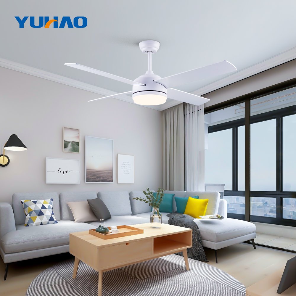 52" White Modern 4 Blades High Air Volume Comfortable Wind 6 Speed Led Lighting Ceiling Fan