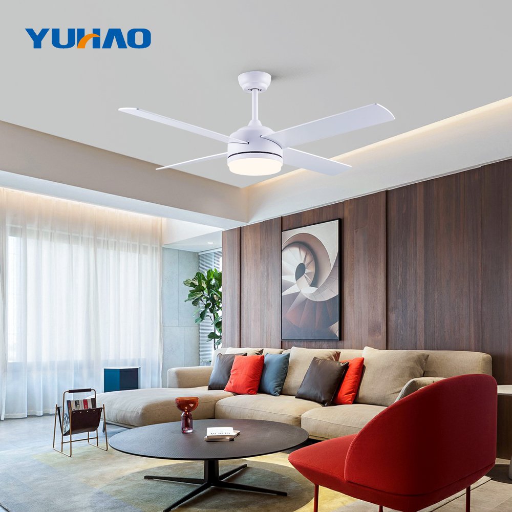 52" White Modern 4 Blades High Air Volume Comfortable Wind 6 Speed Led Lighting Ceiling Fan