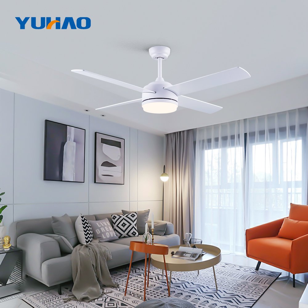 52" White Modern 4 Blades High Air Volume Comfortable Wind 6 Speed Led Lighting Ceiling Fan