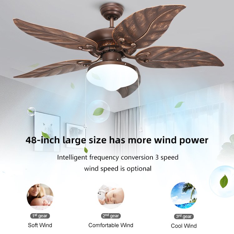 OEM Customized Modern 4 ABS Blades Fan Light Pull Cord Control Outdoor Decoration Silent Smart LED Ceiling Fan with Light