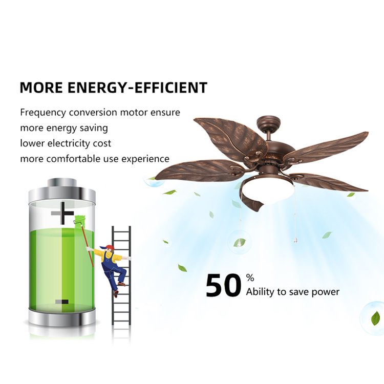 OEM Customized Modern 4 ABS Blades Fan Light Pull Cord Control Outdoor Decoration Silent Smart LED Ceiling Fan with Light