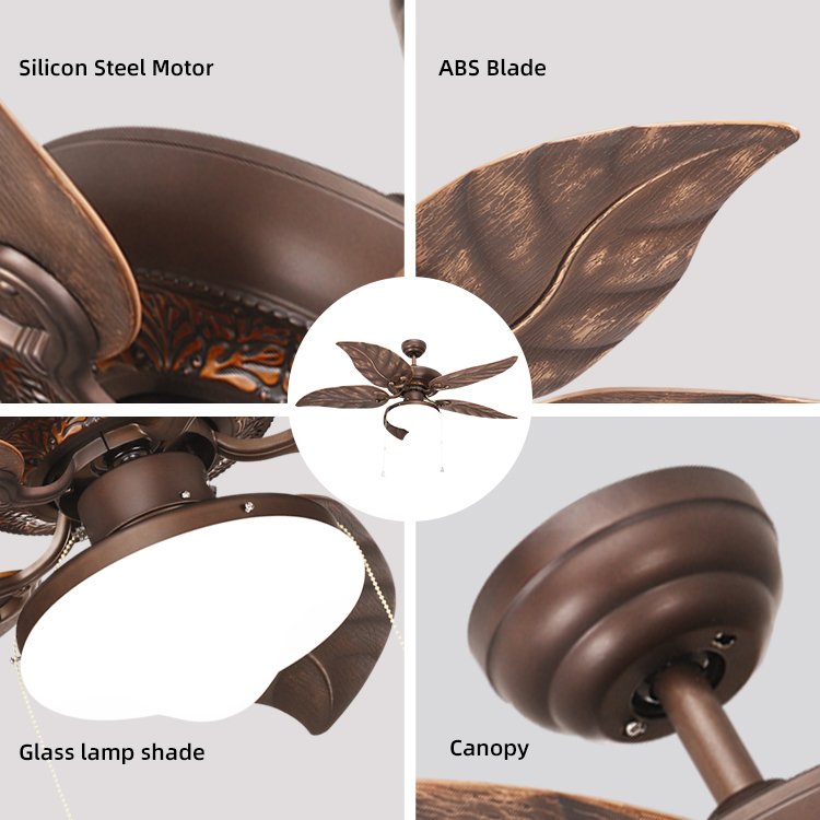 OEM Customized Modern 4 ABS Blades Fan Light Pull Cord Control Outdoor Decoration Silent Smart LED Ceiling Fan with Light