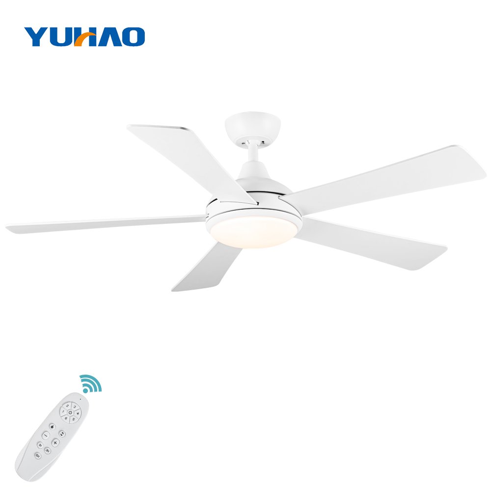 52" 12V 24V 110V 220V Modern White Ceiling Fan Remote Control High Airflow Led Ceiling Fan With Light