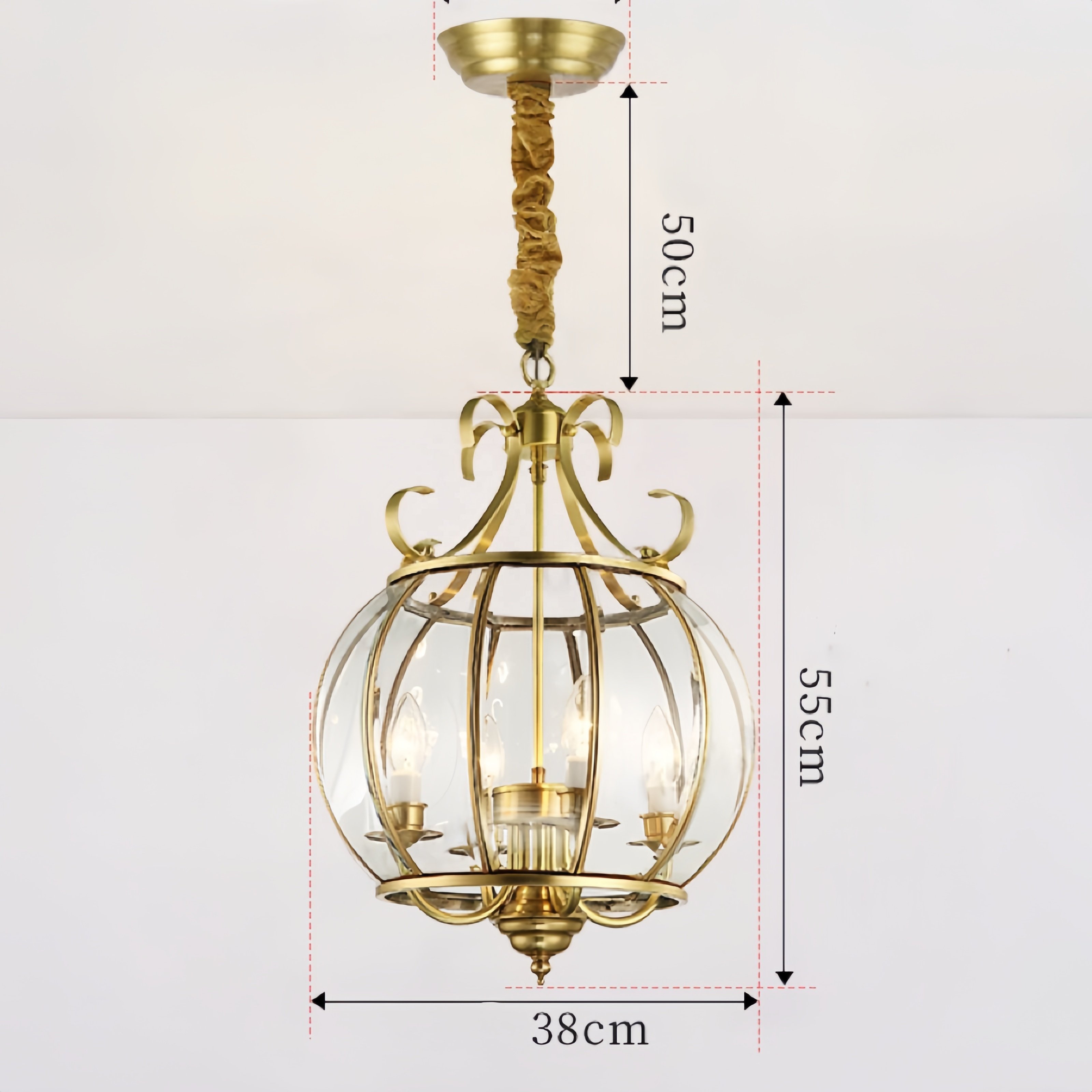 Full copper circular minimalist LED pendant light E14 * 3 glass restaurant balcony corridor pendant light
