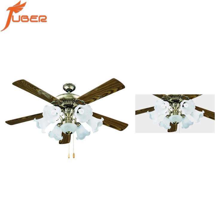 52 inch fancy vintage decorative ceiling fan with wood blades ultra-quiet led chandelier ceiling fan with light