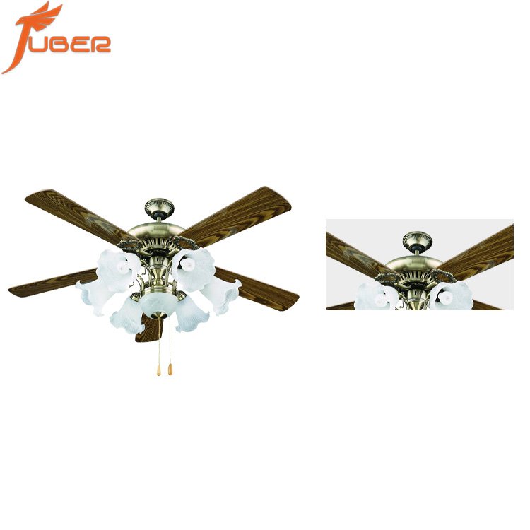 52 inch fancy vintage decorative ceiling fan with wood blades ultra-quiet led chandelier ceiling fan with light