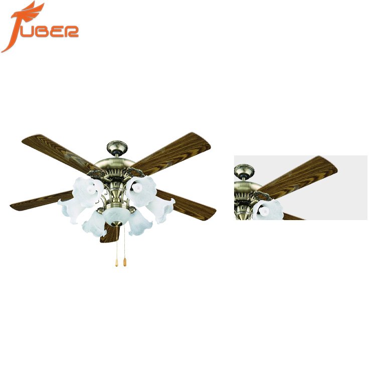 52 inch fancy vintage decorative ceiling fan with wood blades ultra-quiet led chandelier ceiling fan with light
