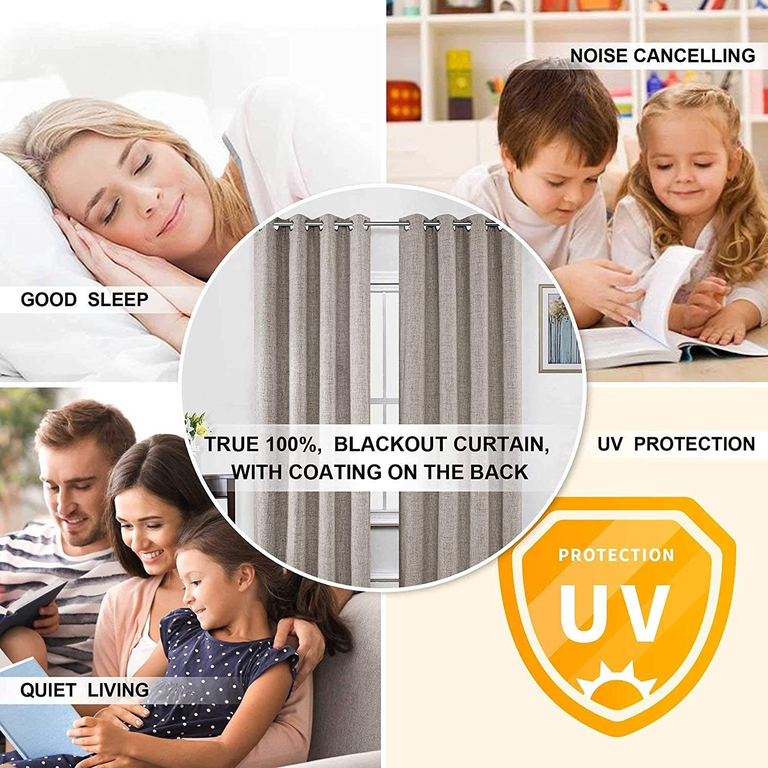 Full Blackout Curtains with Coating Back,100% Sun Blocking Curtains for Home Bedroom Living Room