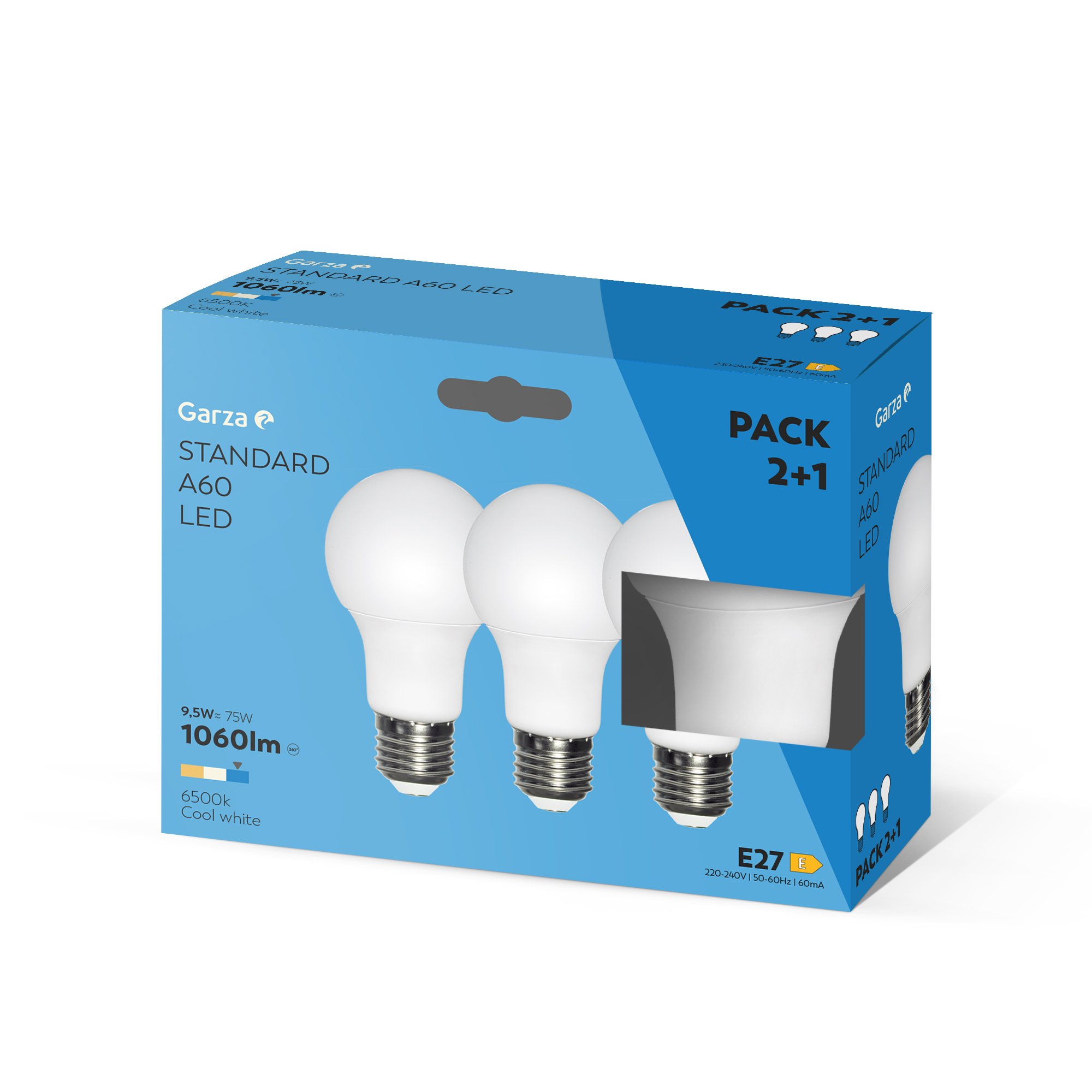 Garza Pack of 2+1 LED Solar Lights Standard Shape E27 Socket 11W Power Consumption 1060 Lumens