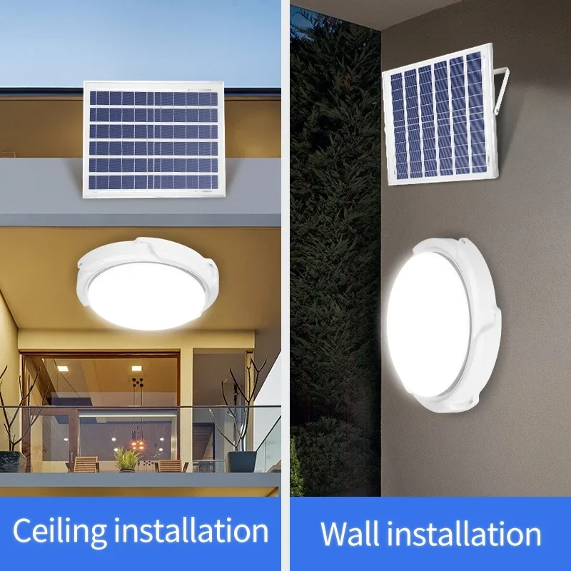 Outdoor Indoor Lighting Waterproof Ip65 Solar Led Ceiling Light With Remote Control Solar Panel For Home Garden Corridor