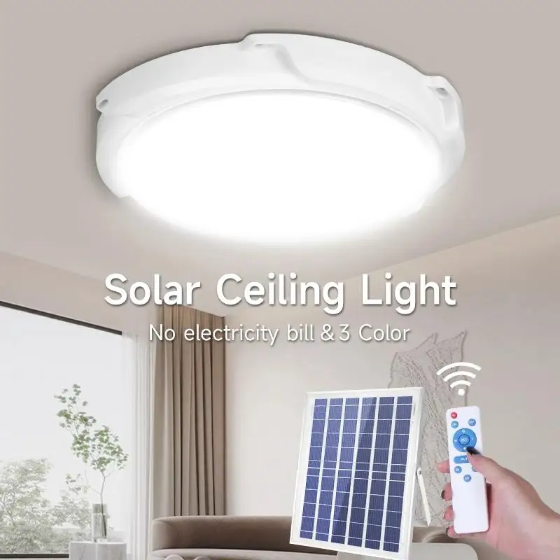 Outdoor Indoor Lighting Waterproof Ip65 Solar Led Ceiling Light With Remote Control Solar Panel For Home Garden Corridor