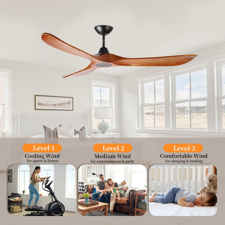 Premium Quality Low Power Consumption DC Motor 56 Inch 3 Solid Wood Blade Ceiling Fan