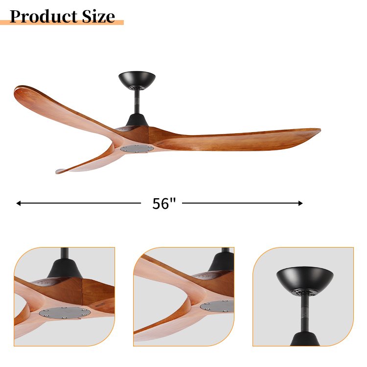 Premium Quality Low Power Consumption DC Motor 56 Inch 3 Solid Wood Blade Ceiling Fan