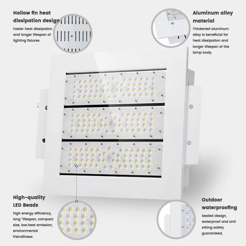 Aluminum 5 Years Warranty Outdoor 100w 150w 200w 250w 300w 500w Gas Station LED Canopy Light for Petrol Station Outdoor Ceiling