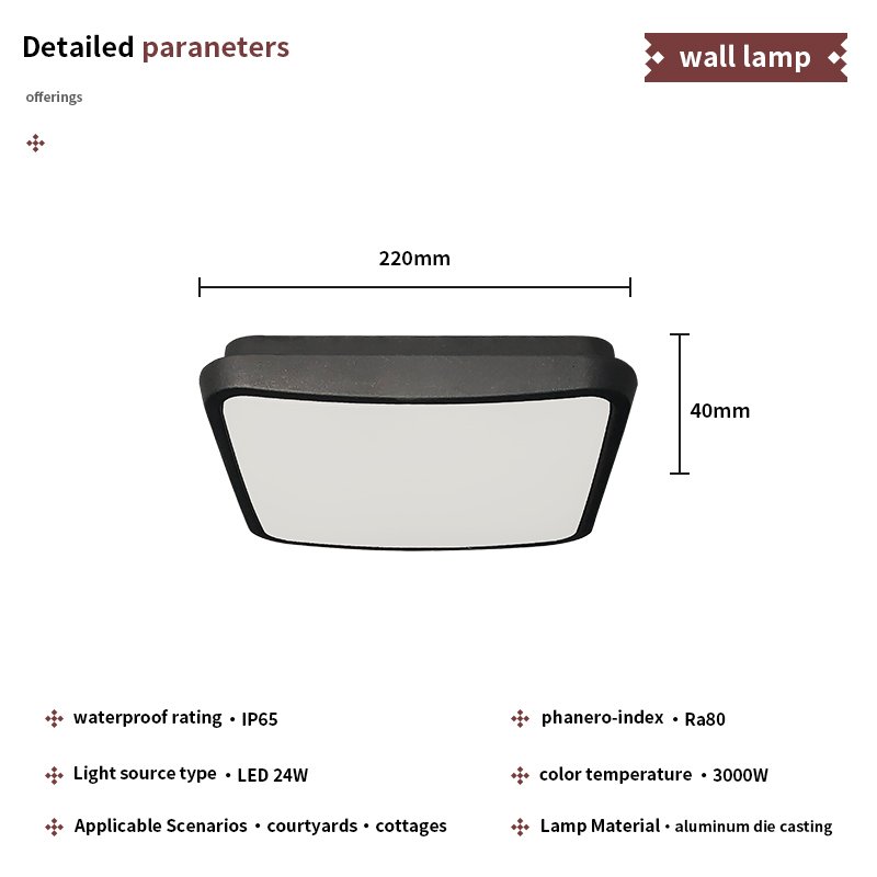 High Quality Aluminium Outside Ip65 Waterproof Bulkhead Ceiling Lamp Surface Mounted Square 24w Led Exterior Wall Lamp