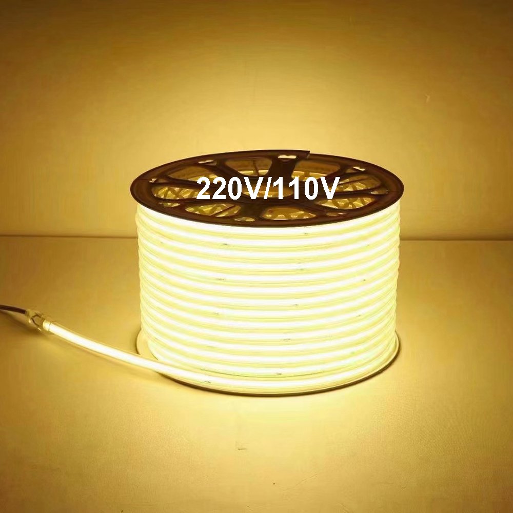 LED Strip Waterproof IP65 Customizable Flexible Light 110v 220v Cob Light CE Rohs 50m 100m High Voltage Cob Strip Light