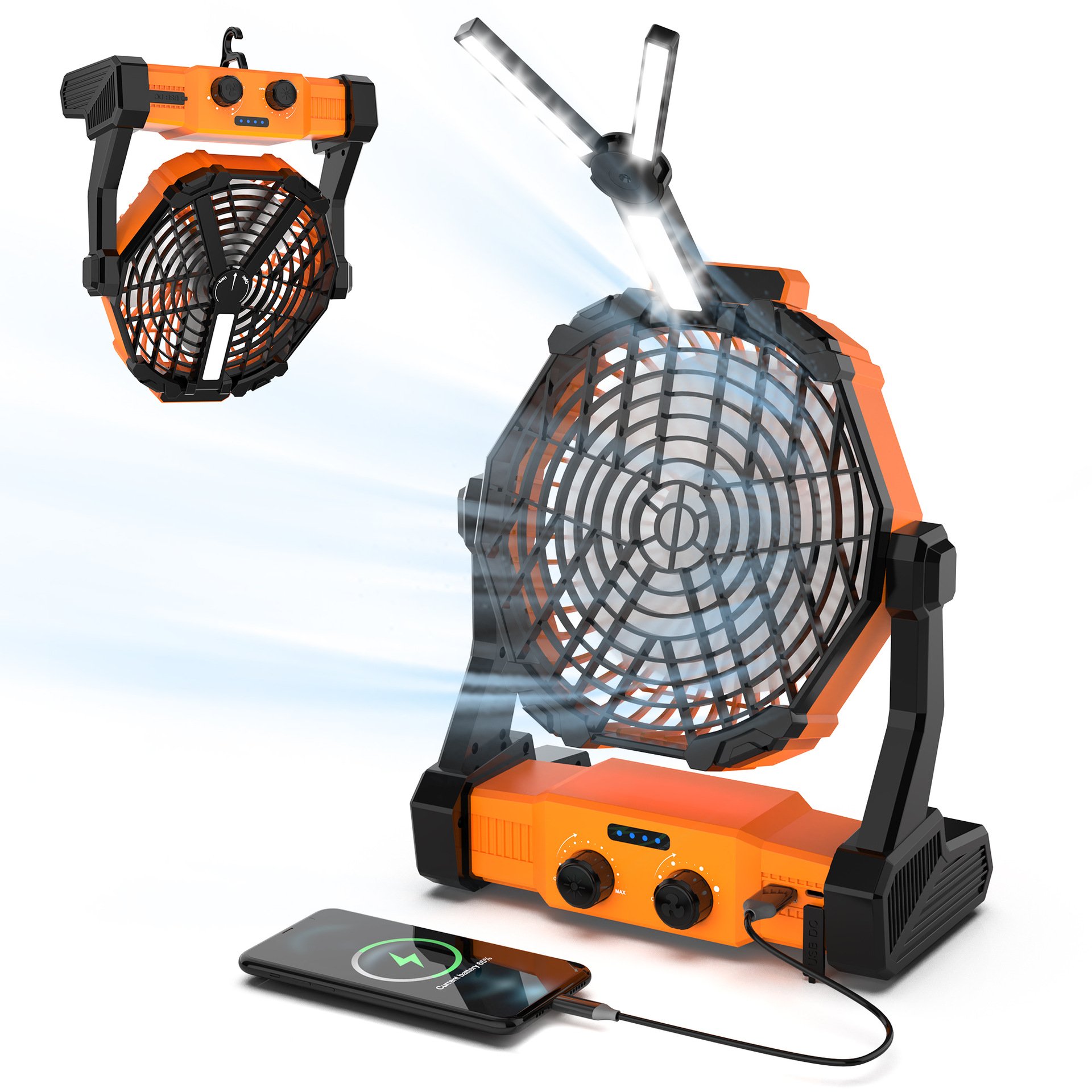 Jetshark Outdoor Portable Rechargeable Camping Small Quiet Fan Usb Cooling for Travel Fishing With Hook Ceiling Fan