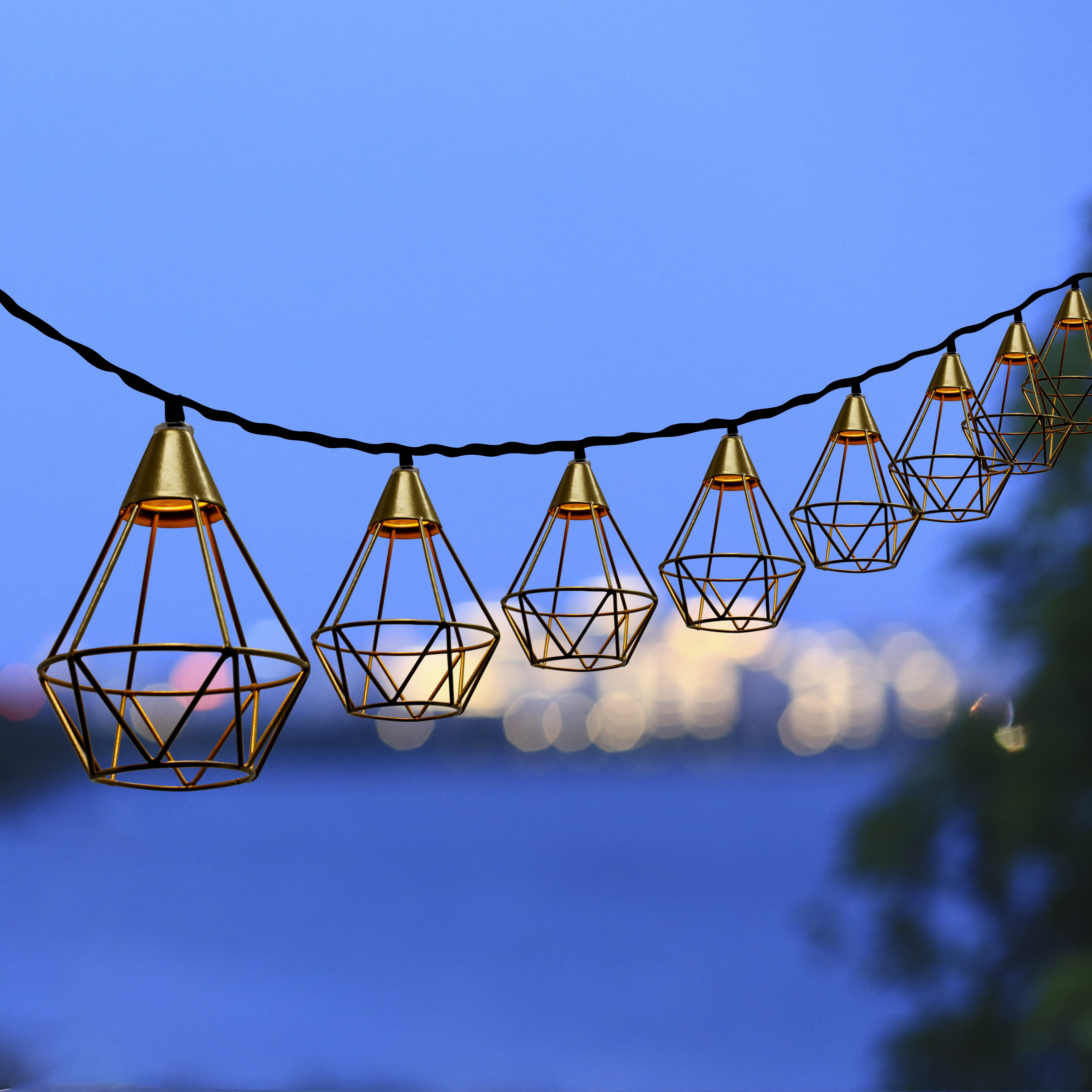 Trending Products 2024 New Arrivals 10 LED Warm White Gold Metal Geometric Solar String Lights modern lighting
